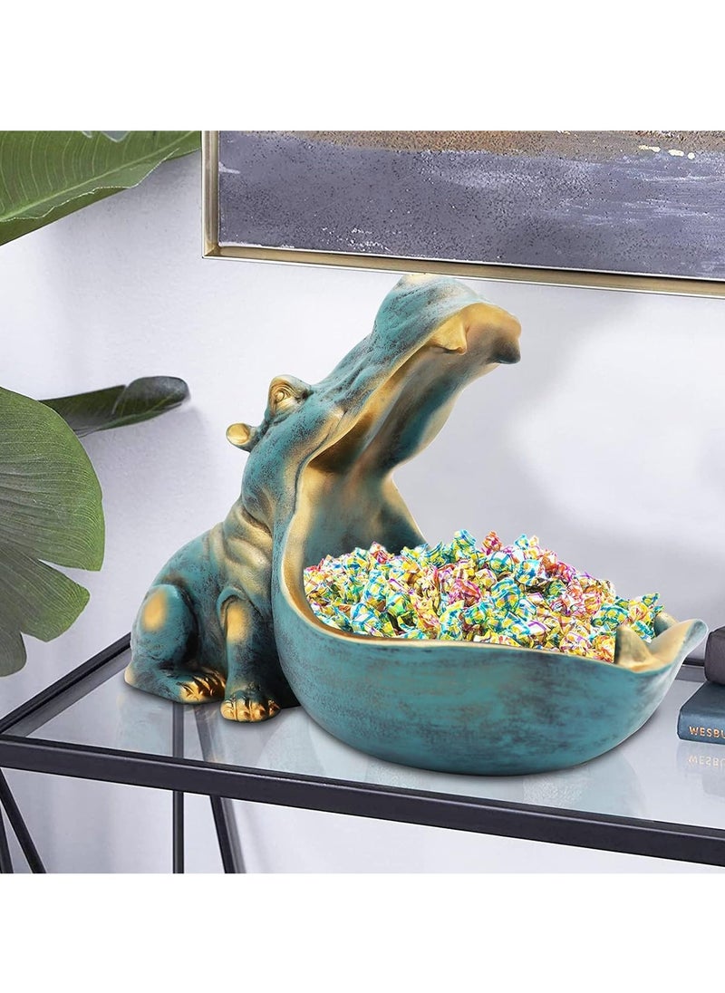 Generic - Hippo Statue Home Resin Hippopotamus Figurine Fun Candy Dish, Key Bowl, Sculpture Aesthetic Decor, Home Decor, Big Mouth Sculpture Table Art Decoration Sundries Container Storage Box (Dark Blue) - Image 1