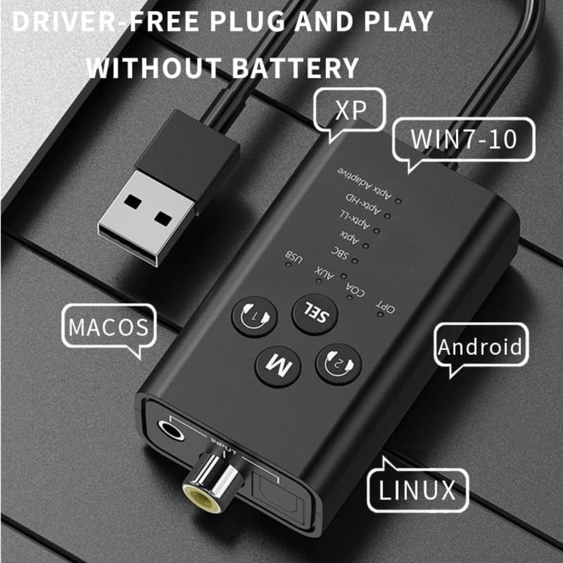 محول صوت رقمي، جهاز إرسال بلوتوث 5.2 للتلفزيون، محول صوت لاسلكي متعدد الواجهات APT X، لسماعتي رأس AUX/RCA/مدخل صوت بصري/محوري، التوصيل والتشغيل - Image 3