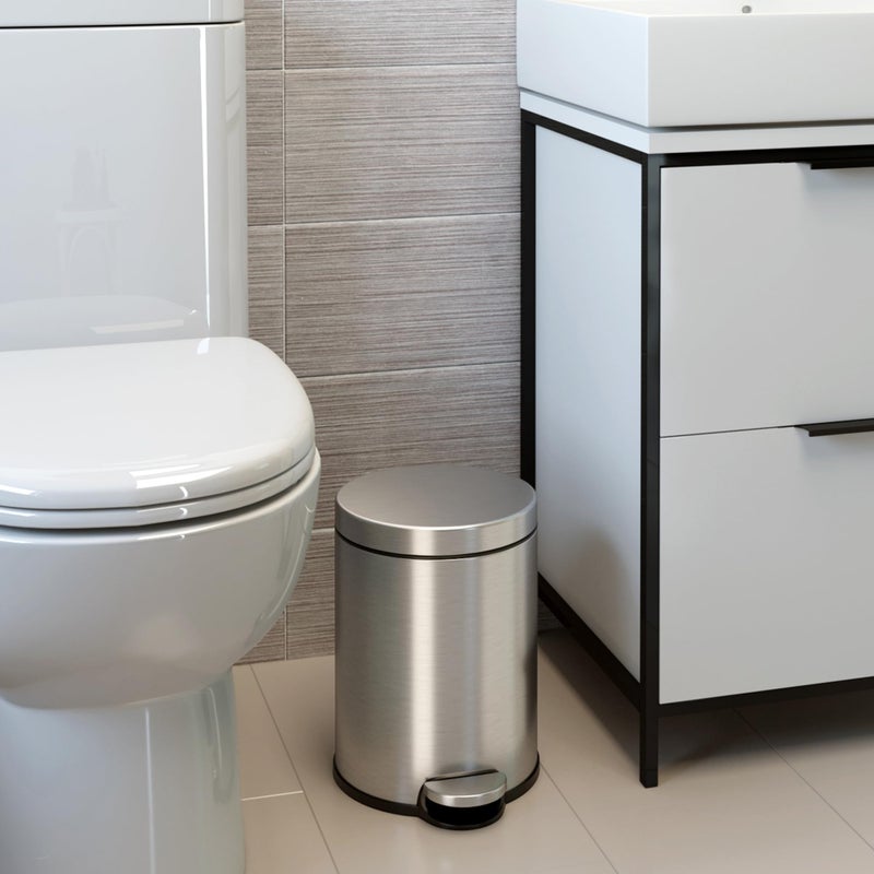 iTouchless SoftStep 1.3 Gallon Small Round Bathroom Trash Can with Removable Inner Bucket and AbsorbX Odor Filter, Stainless Steel, 5 Liter Step Pedal Garbage Bin for Bedroom, Office Cubicle - Image 2