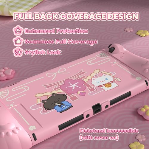 playvital Cherry Blossoms Kitten Protective Case for Nintendo Switch 2 with Stand | Cute Cat Ear & Paw Silicone Grips, Dockable Hard Shell, 2 Joystick Caps | Full-Body Protection Cover, Pink - Image 4