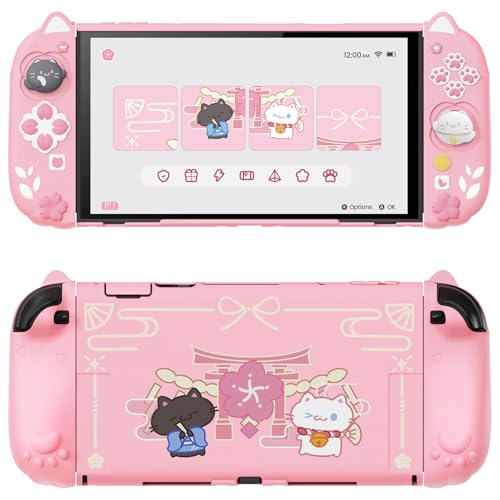 playvital Cherry Blossoms Kitten Protective Case for Nintendo Switch 2 with Stand | Cute Cat Ear & Paw Silicone Grips, Dockable Hard Shell, 2 Joystick Caps | Full-Body Protection Cover, Pink - Image 1
