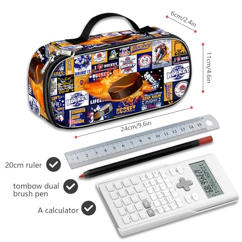 ROVOZAR Ice Hockey Ball Pencil Case for Boys Girls, Sport Pencil Box for Kids Ice Hockey Pen Bag, Large Ice Hockey Pencil Pouch with Zipper Compartments for Office School - Image 2