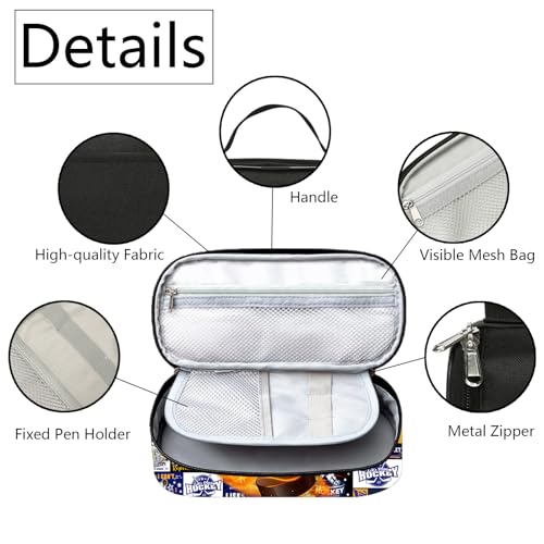ROVOZAR Ice Hockey Ball Pencil Case for Boys Girls, Sport Pencil Box for Kids Ice Hockey Pen Bag, Large Ice Hockey Pencil Pouch with Zipper Compartments for Office School - Image 3
