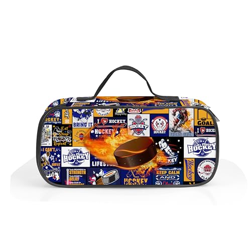 ROVOZAR Ice Hockey Ball Pencil Case for Boys Girls, Sport Pencil Box for Kids Ice Hockey Pen Bag, Large Ice Hockey Pencil Pouch with Zipper Compartments for Office School - Image 1