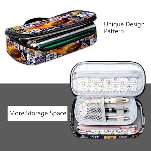 ROVOZAR Ice Hockey Ball Pencil Case for Boys Girls, Sport Pencil Box for Kids Ice Hockey Pen Bag, Large Ice Hockey Pencil Pouch with Zipper Compartments for Office School - Image 4