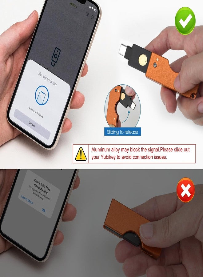 REEYEAR Aluminum Protective Carrying Case fits for Yubikey 5C NFC – Flip Slide Design Keychain Holder for Quick Access & Everyday Protection,Orange - Image 2