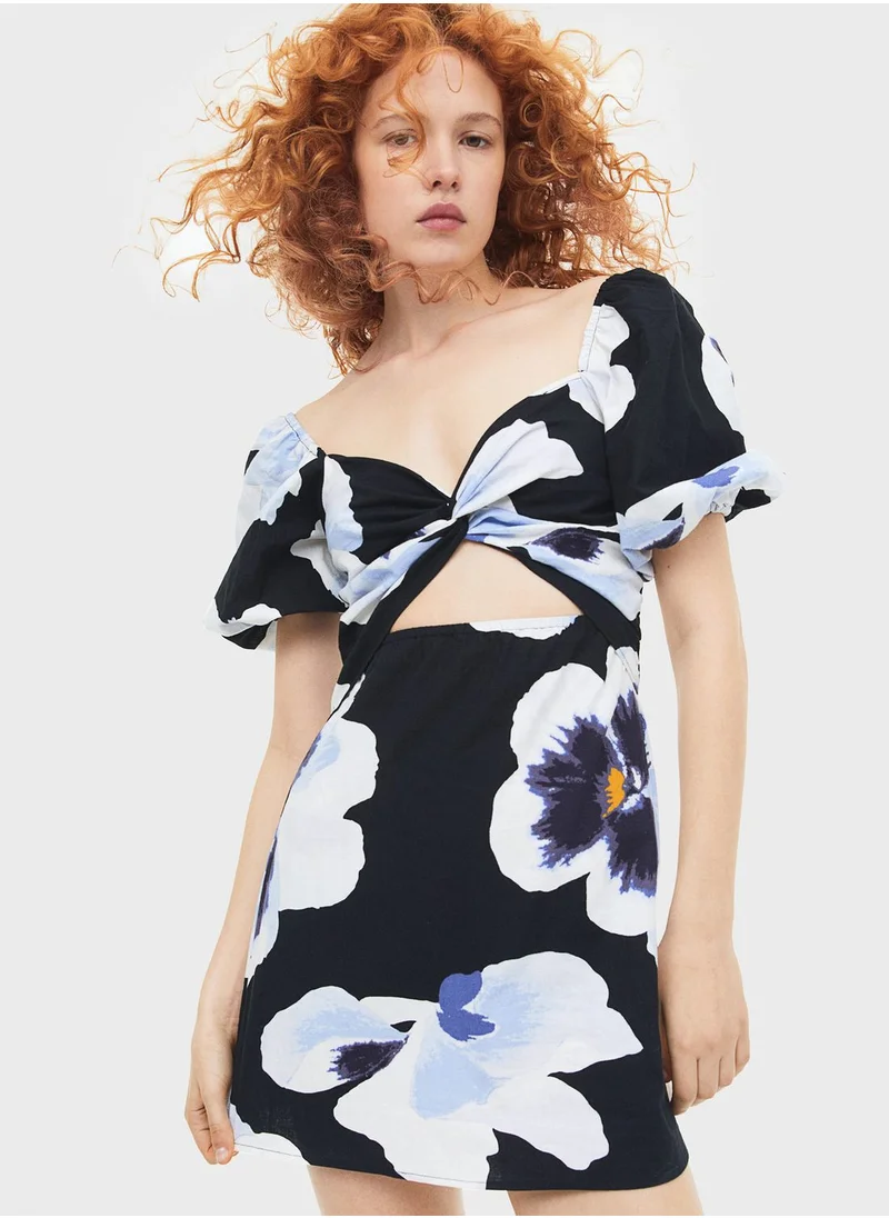 H&M Ruched Back Cut Out Floral Print Dress