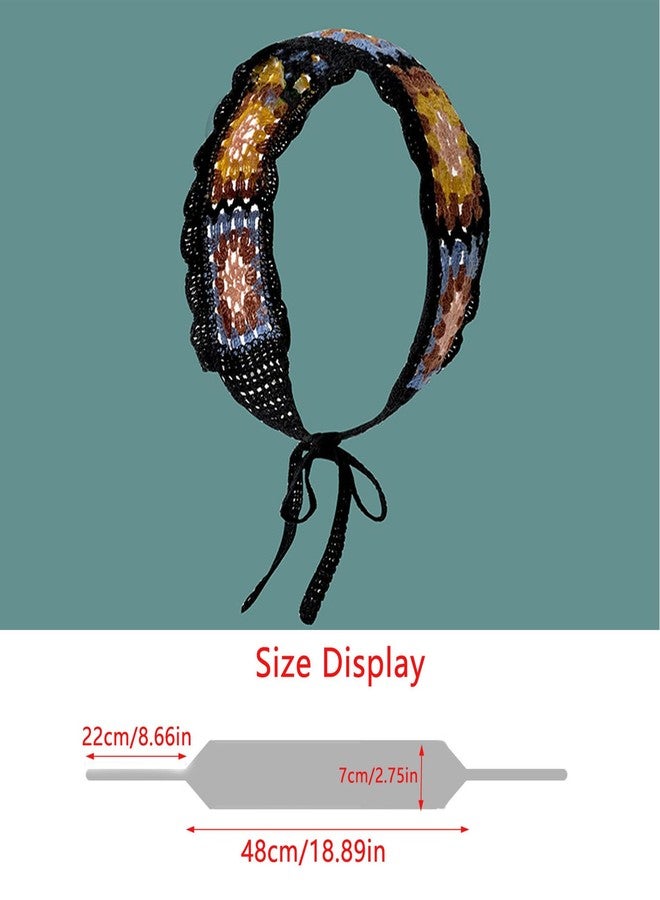 ArrErr 2 Pack Boho Headbands Hair Bandeau Women Turban Vintage Folk Scarf Hippie Crochet Knitted Woven Headwrap Hair Band Floral Head Wrap Bandanas for Girls - Image 2