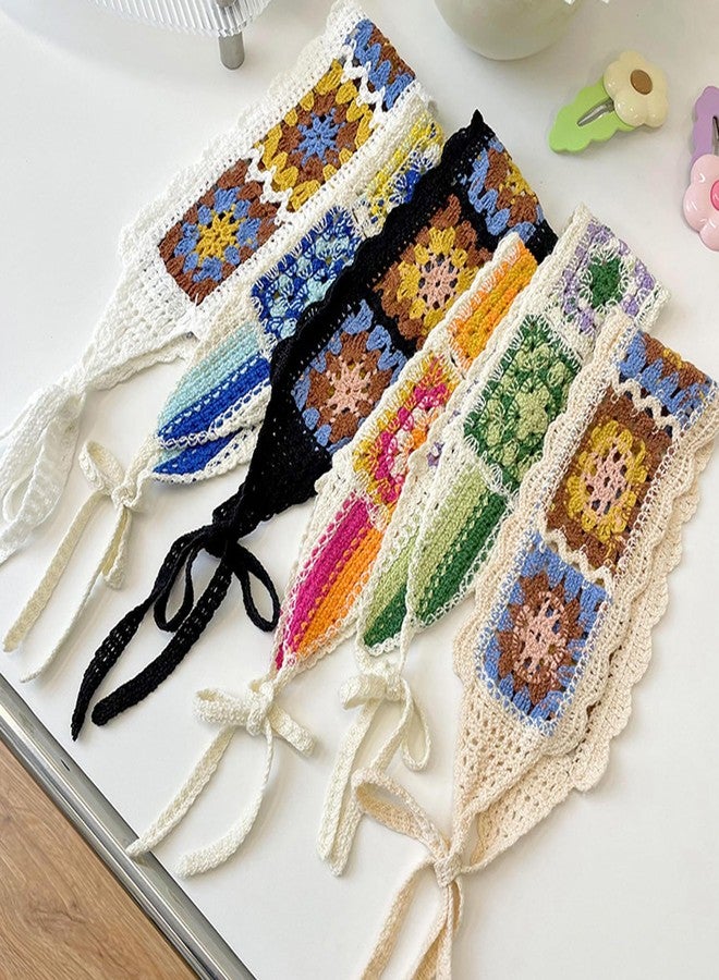 ArrErr 2 Pack Boho Headbands Hair Bandeau Women Turban Vintage Folk Scarf Hippie Crochet Knitted Woven Headwrap Hair Band Floral Head Wrap Bandanas for Girls - Image 3