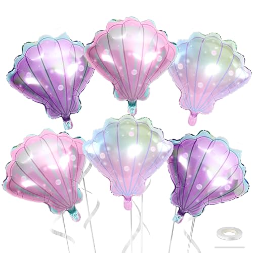 Biapian Sea Shells Balloons Large Mermaid Shells Foil Balloon 6 Pcs Pink Purple Multicolor Seashell Balloons for Girls Mermaid Birthday Baby Shower Ocean Themed Party Decoration Supplies - Image 1