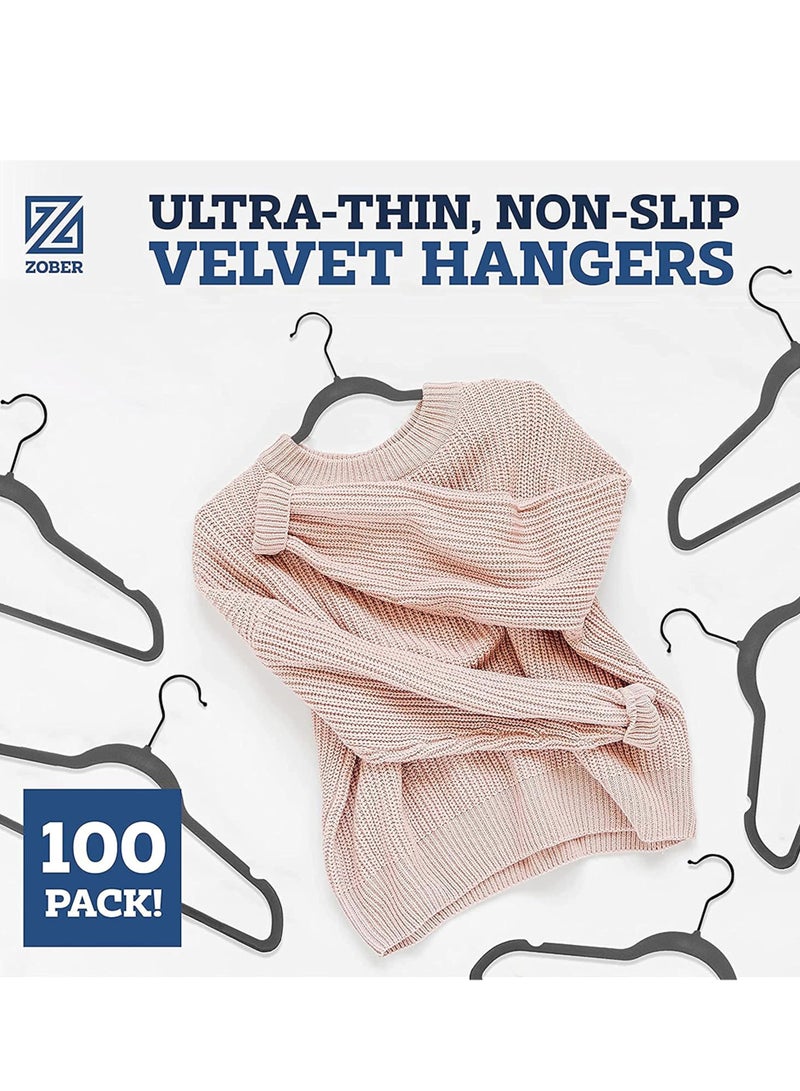 ZOBER Non-Slip Velvet Hangers With Black Hook - Space Saving 360° Swivel Hook Strong and Durable Clothes Hangers Hold Upto 10 Lbs, for Suits, Coats, Jackets, Pants, Dress Clothes (50 PACK, GREY) - Image 2