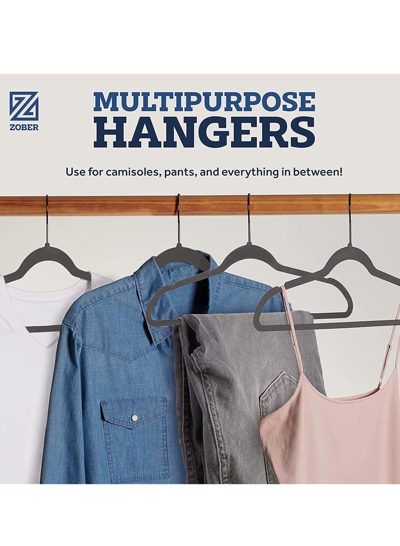 ZOBER Non-Slip Velvet Hangers With Black Hook - Space Saving 360° Swivel Hook Strong and Durable Clothes Hangers Hold Upto 10 Lbs, for Suits, Coats, Jackets, Pants, Dress Clothes (50 PACK, GREY) - Image 5