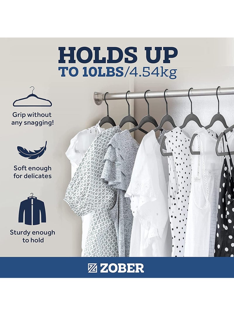 ZOBER Non-Slip Velvet Hangers With Black Hook - Space Saving 360° Swivel Hook Strong and Durable Clothes Hangers Hold Upto 10 Lbs, for Suits, Coats, Jackets, Pants, Dress Clothes (50 PACK, GREY) - Image 4