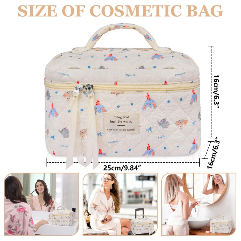 Gosect Large Makeup Bag, Cute Cosmetic Bag for Women Girls, Floral Coquette Aesthetic Toiletry Bag, Travel Make Up Organizer Bag (Small Elephant) - Image 2
