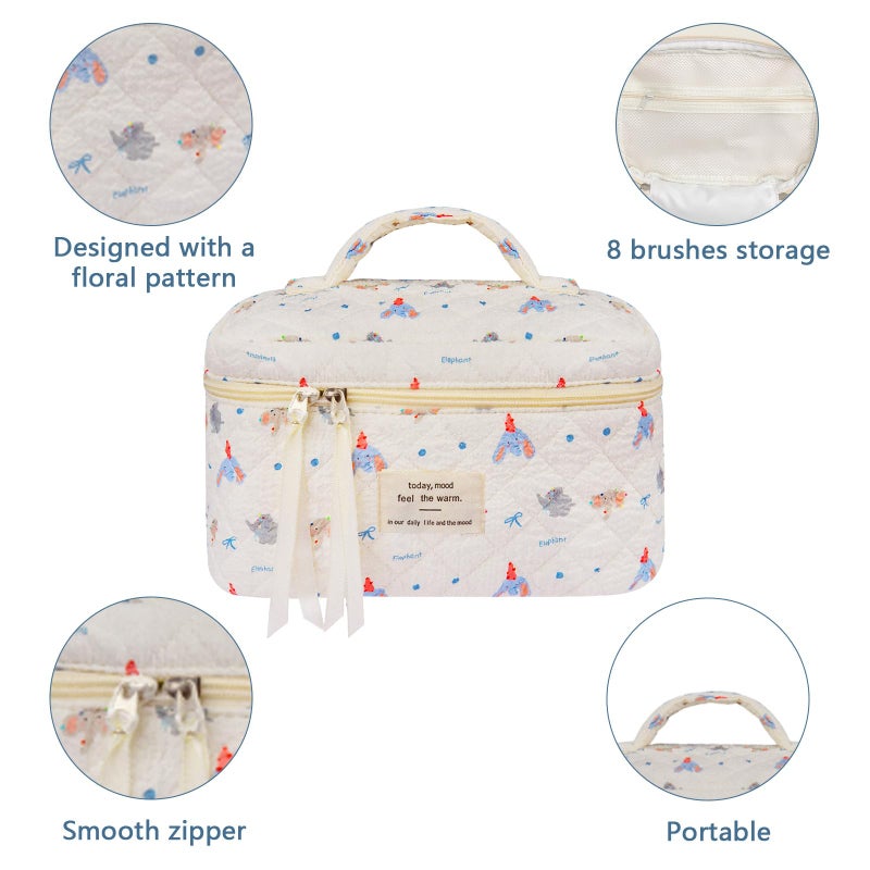 Gosect Large Makeup Bag, Cute Cosmetic Bag for Women Girls, Floral Coquette Aesthetic Toiletry Bag, Travel Make Up Organizer Bag (Small Elephant) - Image 4