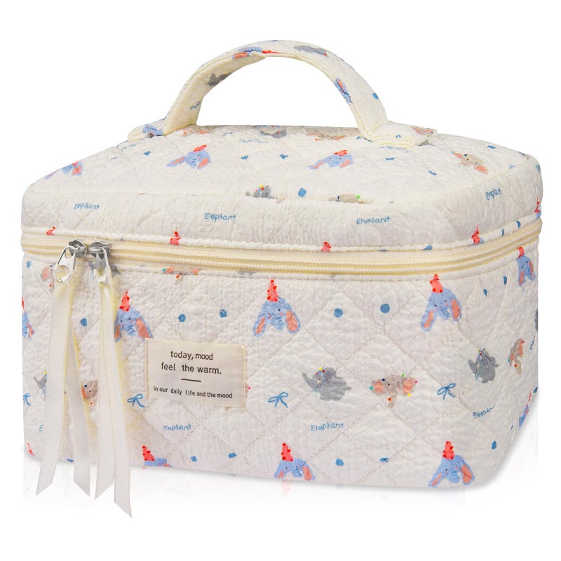 Gosect Large Makeup Bag, Cute Cosmetic Bag for Women Girls, Floral Coquette Aesthetic Toiletry Bag, Travel Make Up Organizer Bag (Small Elephant) - Image 1