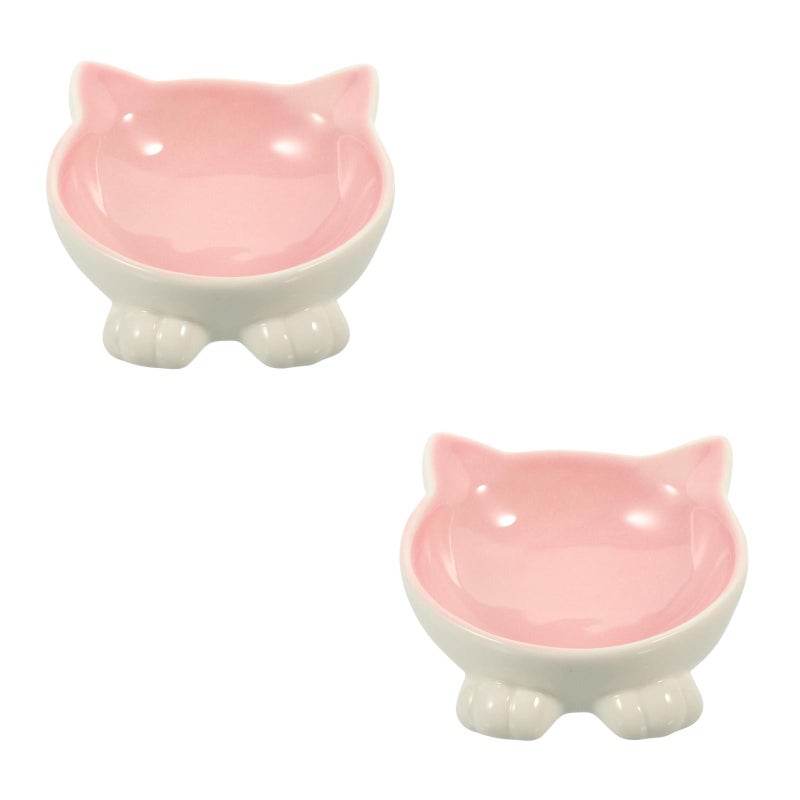 2pcs Cat Feeding Bowl Cat Neck Bowl Ceramic Cat Bowl Pet Feeding Tool Cat Feeder - Image 1