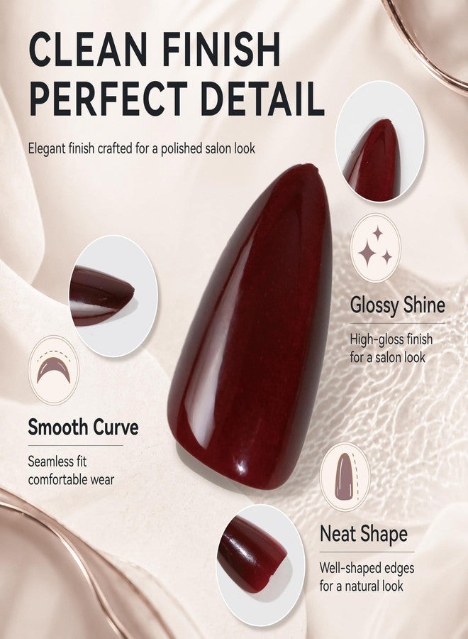 ELLEWIN 60 Pcs Cat Eye Press on Nails Kit - Almond, Burgundy & Nude, 15 Sizes Acrylic Glossy Full Cover False Nails with Glue, Remover, Tabs & File for Women - Image 3