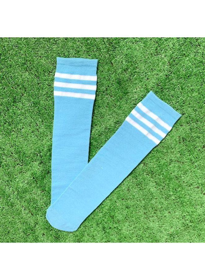 Sky Blue With White Edges Children's Six One Tube Socks White Yellow Stripes Students Dance Performance Football Socks Sports Photography Calf Socks