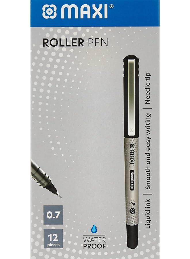 Maxi Roller Pen 0.7Mm Needle Tip Box Of 12Pc Black - Image 1