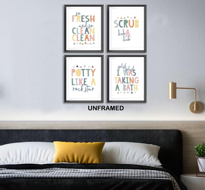 AEHIE So Fresh and Clean Colorful Bathroom Art Poster Prints for Home Kid Washroom Restroom Nursery Toilet Laundry Decor Funny Bathroom Rules Word Art Decorations Prints Wall Art Unframed 4pcs (12x16 in) - Image 4