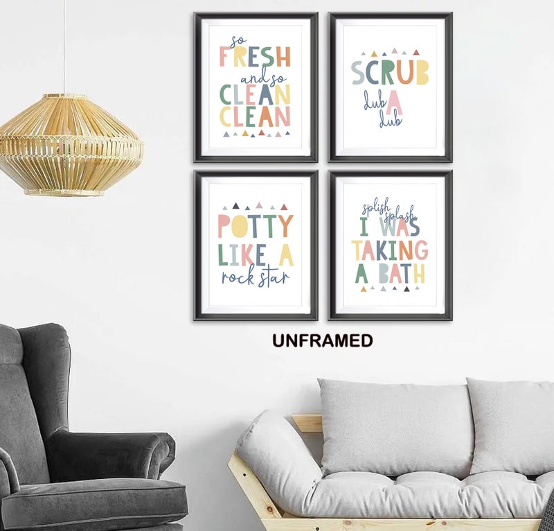 AEHIE So Fresh and Clean Colorful Bathroom Art Poster Prints for Home Kid Washroom Restroom Nursery Toilet Laundry Decor Funny Bathroom Rules Word Art Decorations Prints Wall Art Unframed 4pcs (12x16 in) - Image 2