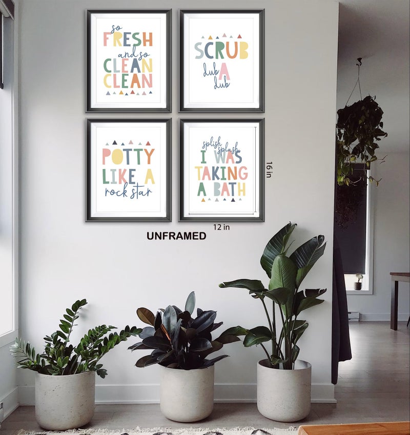 AEHIE So Fresh and Clean Colorful Bathroom Art Poster Prints for Home Kid Washroom Restroom Nursery Toilet Laundry Decor Funny Bathroom Rules Word Art Decorations Prints Wall Art Unframed 4pcs (12x16 in) - Image 3