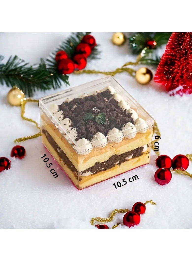 FUFU أكواب حلوى مربعة بلاستيكية disposable من FUFU عدد 6 مع أغطية لتيراميسو، موس، حاويات فواكه بارفيه (10.5x10.5x6 سم) - Image 2