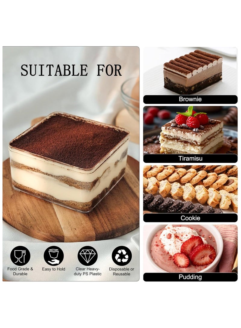 FUFU أكواب حلوى مربعة بلاستيكية disposable من FUFU عدد 6 مع أغطية لتيراميسو، موس، حاويات فواكه بارفيه (10.5x10.5x6 سم) - Image 5