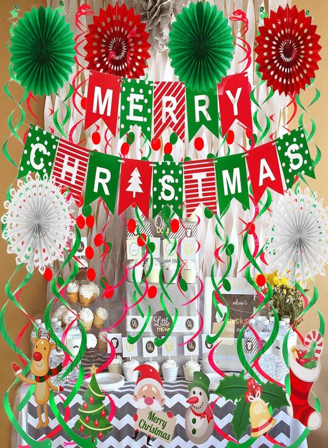 FECEDY Merry Christmas Banner Paper Fan Flower Circle Confetti Dots Hanging Garlandand Swirl Streamers Christmas Tree Christmas Snowman God Tang for Christmas Party Decoration - Image 3