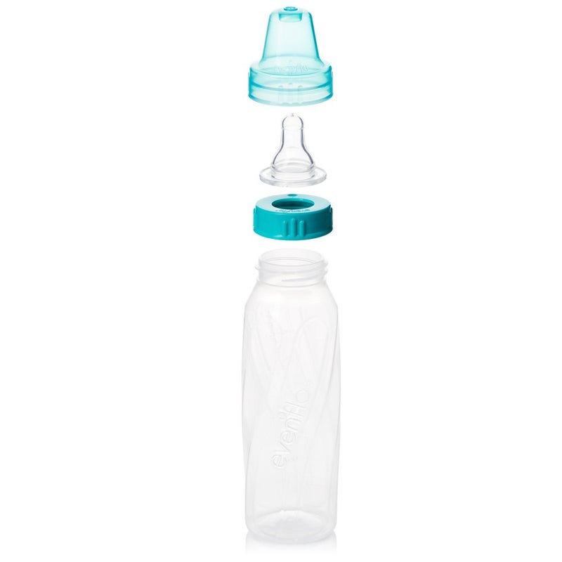 Evenflo Feeding Classic Clear Plastic Standard Neck Bottles for Baby, Infant and Newborn - Teal/Green/Blue, 8 Ounce (Pack of 12) - Image 3