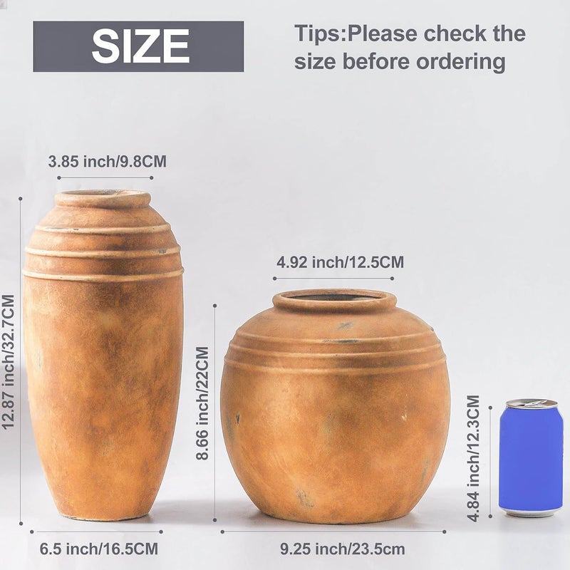 Lyeec Large Ceramic Vase, 8.66 inch Tall Round Rustic Vase, Pottery Farmhouse Flower Vases for Home Decor, Living Room Shelf Decor, Enterway, Table - Image 3