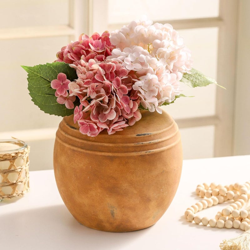 Lyeec Large Ceramic Vase, 8.66 inch Tall Round Rustic Vase, Pottery Farmhouse Flower Vases for Home Decor, Living Room Shelf Decor, Enterway, Table - Image 2