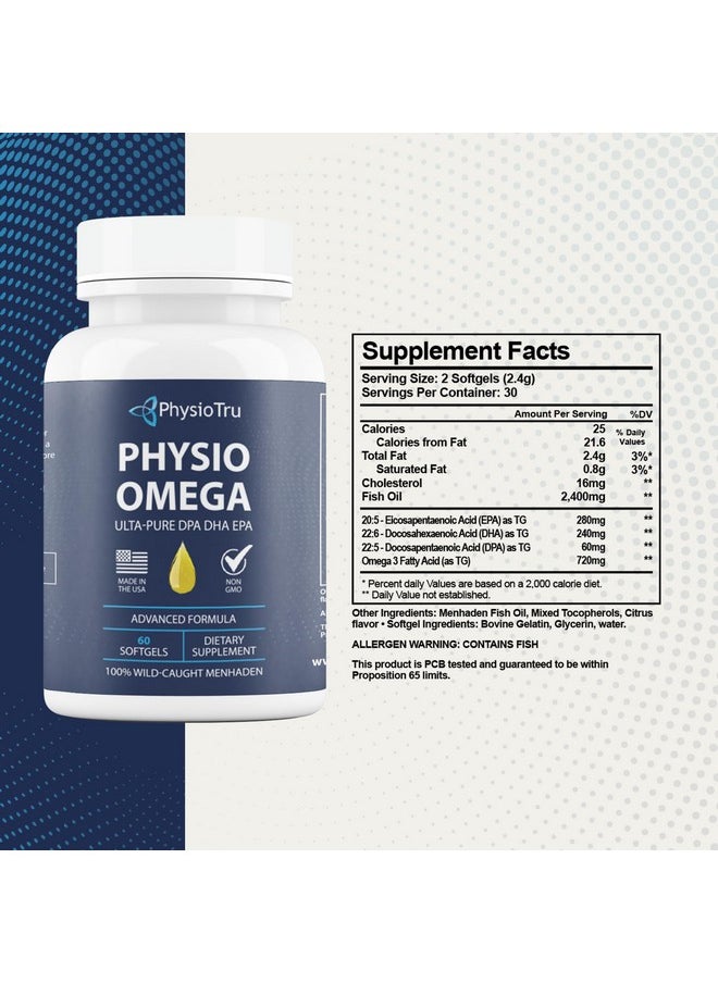 PhysioTru - Physio Omega - Omega 3 Supplement - Sustainably Sourced - With Dpa, Epa, And Dha - Burpless Fish Oil - 1 Pack - Image 1