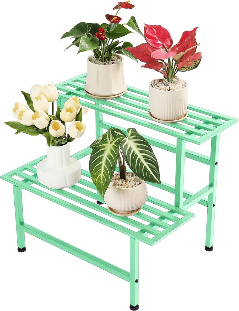 Dipion Metal Plant Stand Outdoor Plant Shelf Indoor,2 Tier Heavy Duty Ladder Plant Stands for Multiple Plants,26" L x 20.25" H x 17.75" W,Mint Green - Image 1