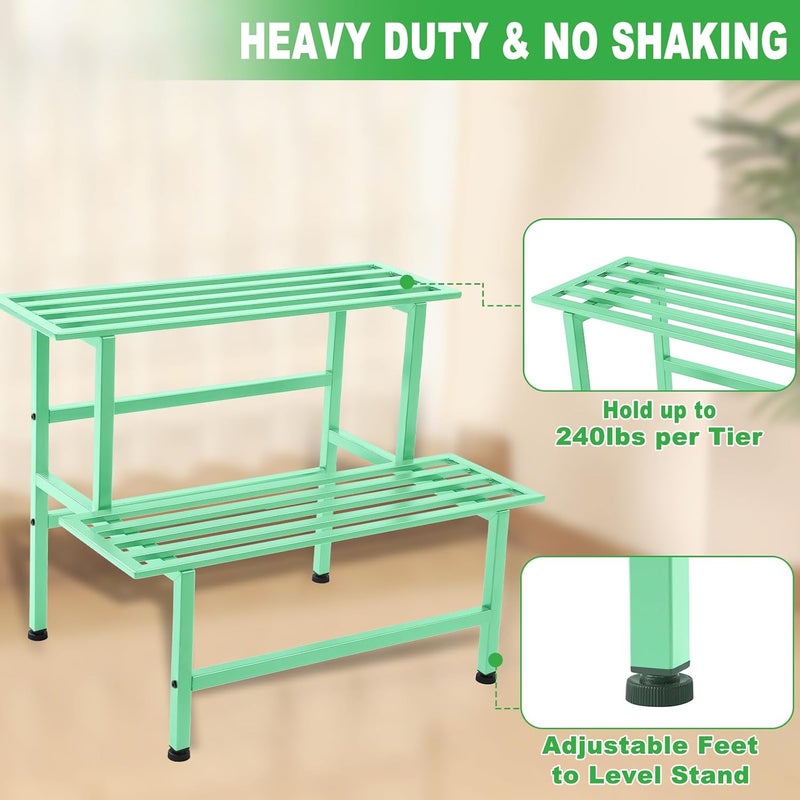 Dipion Metal Plant Stand Outdoor Plant Shelf Indoor,2 Tier Heavy Duty Ladder Plant Stands for Multiple Plants,26" L x 20.25" H x 17.75" W,Mint Green - Image 3