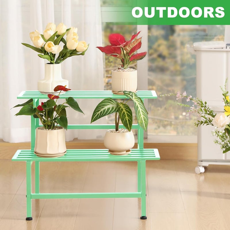 Dipion Metal Plant Stand Outdoor Plant Shelf Indoor,2 Tier Heavy Duty Ladder Plant Stands for Multiple Plants,26" L x 20.25" H x 17.75" W,Mint Green - Image 5