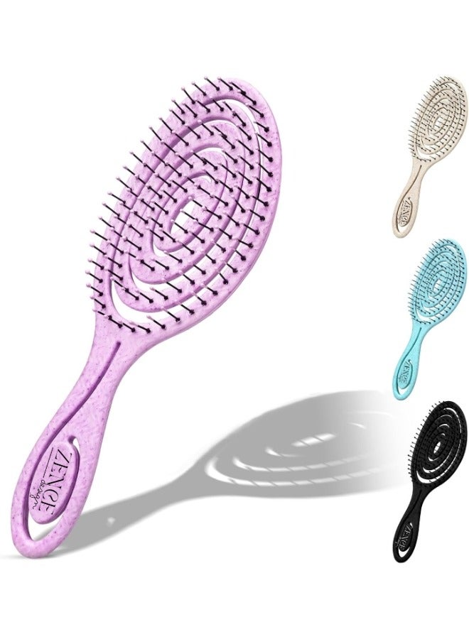 Zence Design Eco-Friendly Detangling Hair Brush for Women, Children, Men - Gentle on Hair and Scalp - Ideal for Straight, Curly & Wet Hair in Beige, Pink, Blue and Black  - Image 1