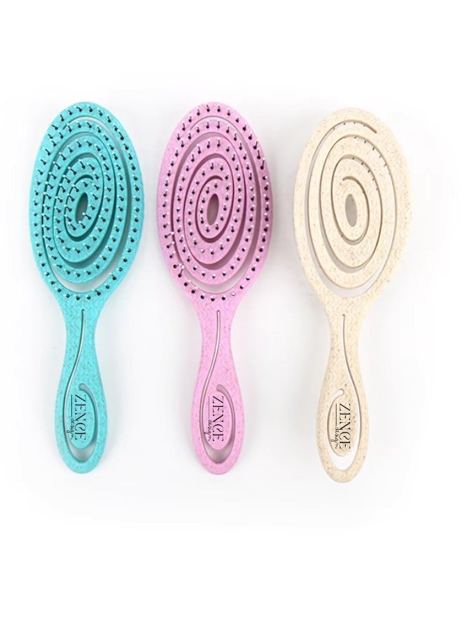 Eco-Friendly Detangling Hair Brush for Women, Children, Men - Gentle on Hair and Scalp - Ideal for Straight, Curly & Wet Hair in Beige, Pink, Blue and Black