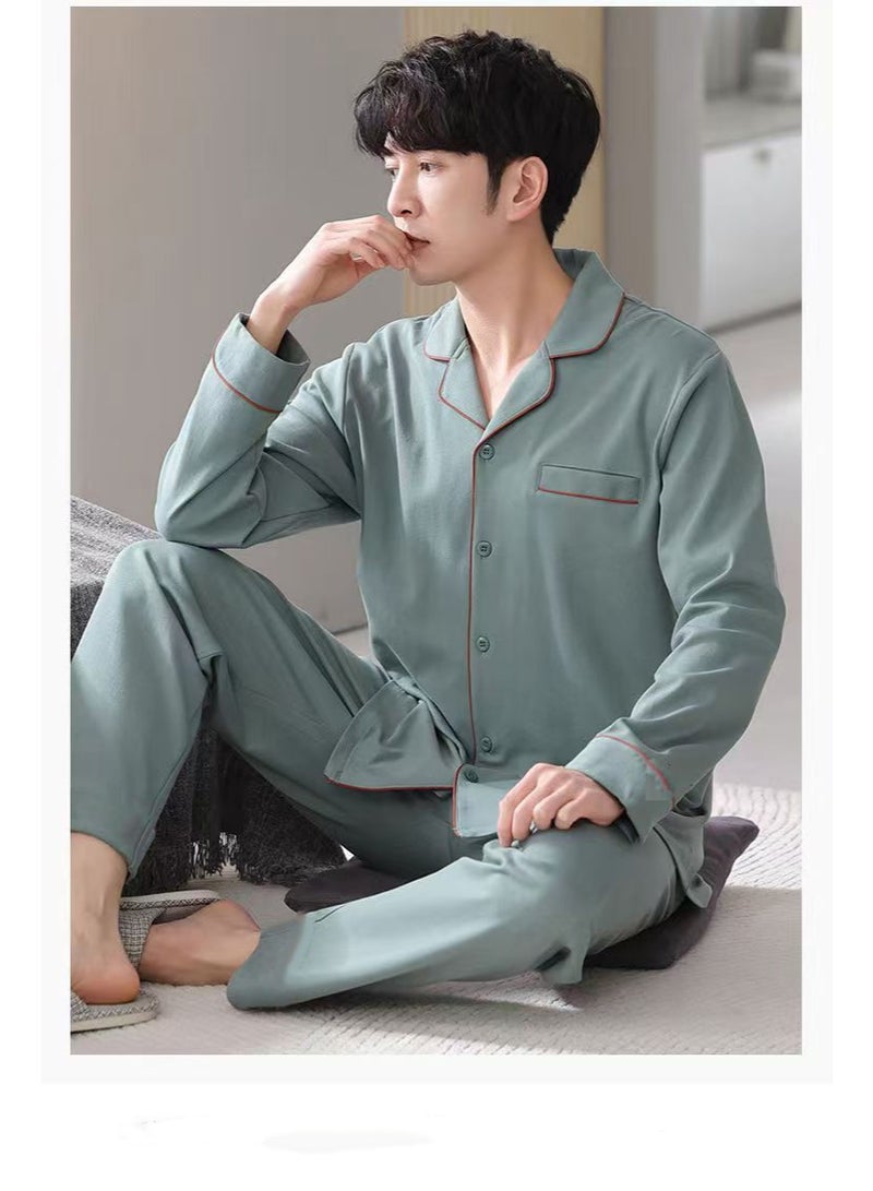 Men's Pajama Set, Cotton Long Sleeve Two-Piece Casual Pajamas - Image 1