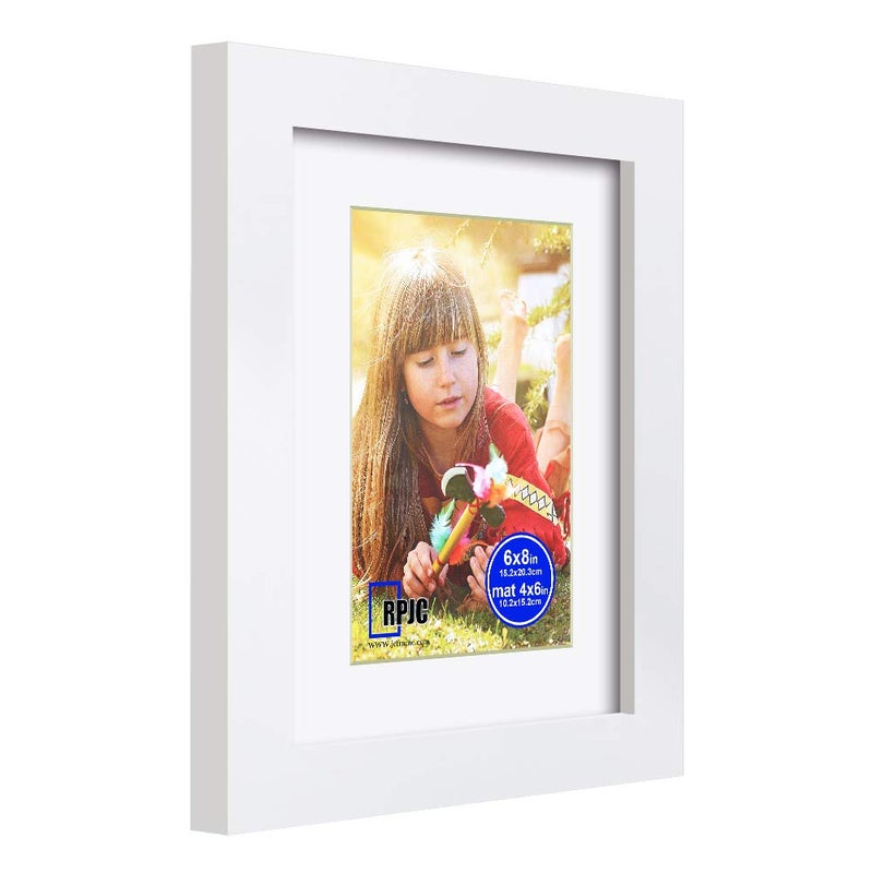 RPJC RPJC 6x8 inch Picture Frame Made of Solid Wood and High Definition Glass Display Pictures 4x6 with Mat or 6x8 Without Mat for Wall Mounting Photo Frame White - Image 2