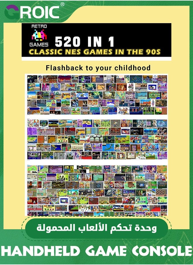 GROIC - Mini S8 Retro Handheld Game Console with Remote, 3.0 inch Screen 8 Bit Classic Game Built-in 520 Nostalgia Games Like Mario, Super Mario, Contra Etc for Kids - Image 1
