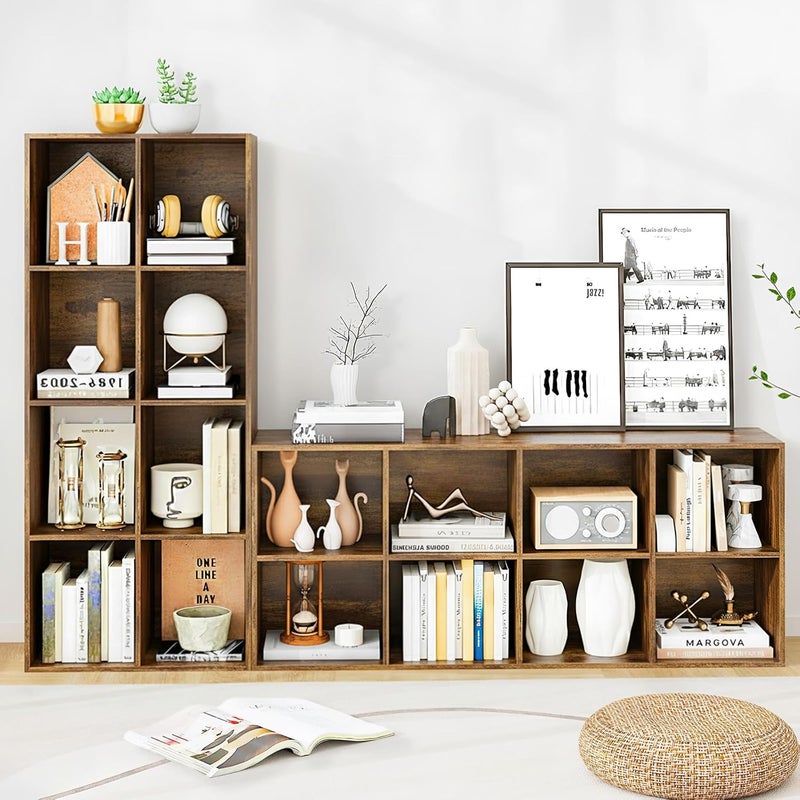 Bentifar 8-Cube Bookshelf Organizer – White Bookcase Storage Cabinet with Wooden Legs for Living Room, Bedroom, Office – Modern Display Shelf for Books, Toys & Decor (Rustic Brown) - Image 4