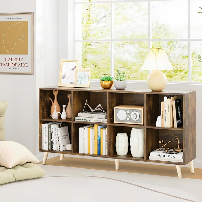 Bentifar 8-Cube Bookshelf Organizer – White Bookcase Storage Cabinet with Wooden Legs for Living Room, Bedroom, Office – Modern Display Shelf for Books, Toys & Decor (Rustic Brown) - Image 5