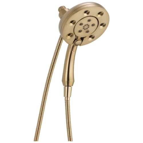 Delta Faucet 4Spray In2ition 2in1 Dual Shower Head with HandHeld Spray H2Okinetic Gold Shower Head with Hose Showerheads Hand Shower Magnetic Docking Lumicoat Champagne Bronze 58472CZPR - Image 1