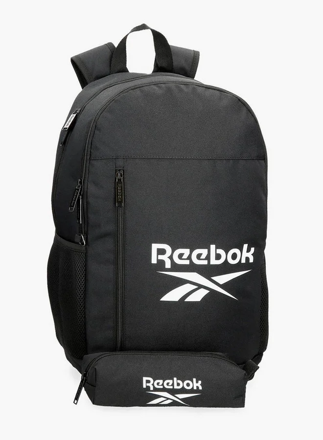 ريبوك Logo Print School Backpack with Zip Closure and Pencil Pouch