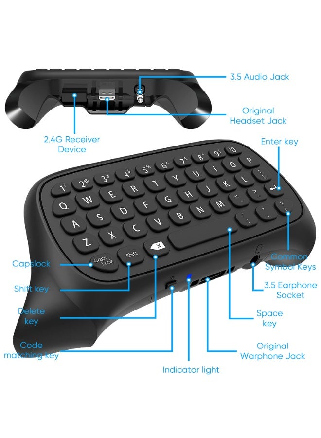 دوبي لوحة مفاتيح لجهاز تحكم Xbox Series X/S، وجهاز تحكم Xbox One/S، ولوحة ألعاب صغيرة QWERTY بتردد 2.4 جيجاهرتز مع منفذ صوت/سماعة رأس لجهاز تحكم Xbox Series X/S - أسود - Image 3