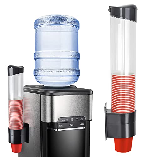IWNTWY Cup Dispenser, Pull Type Wall Mount Cup Holder, Water Cooler Cup Dispenser Fits 7oz - 12oz Cups for Home Office Hospital Cups Organizer, Adhesive Paste or Screw Install (Black, Large) - Image 1