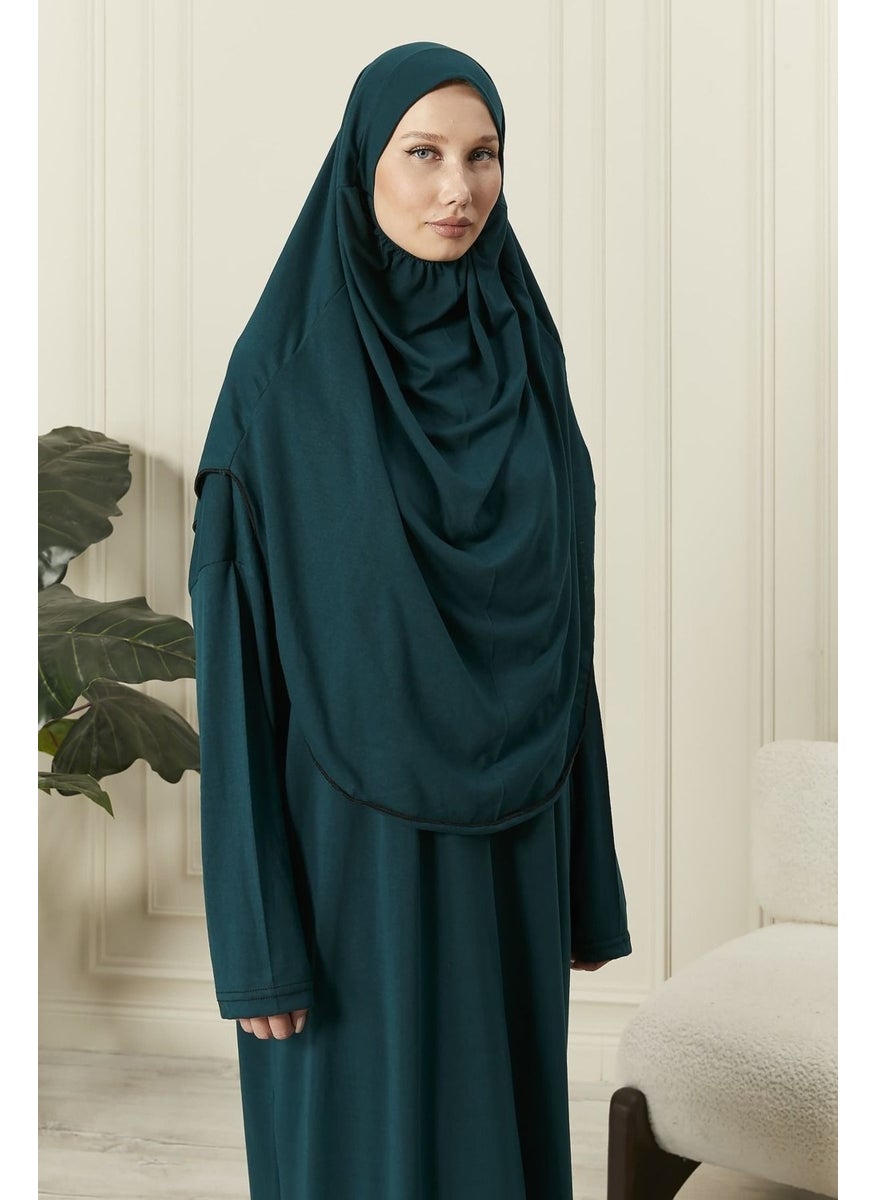 Seva 100% Cotton Self-Headscarf Prayer Dress Green Color  - Image 1