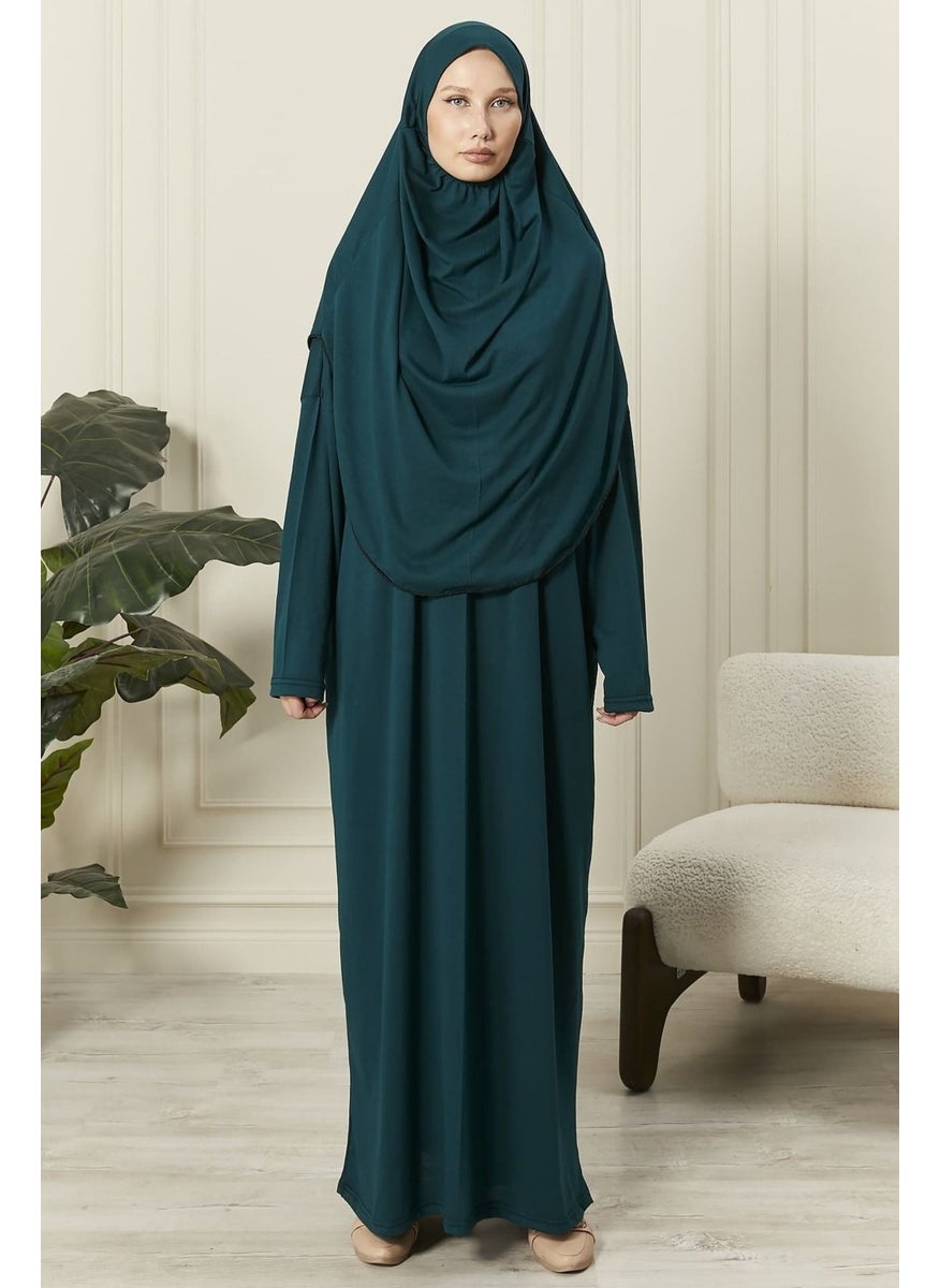Seva 100% Cotton Self-Headscarf Prayer Dress Green Color  - Image 3